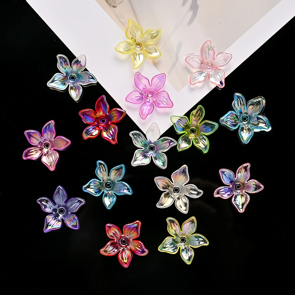 50 Stück mehrfarbige AB-transparente Blumen-Acrylperlen für Schmuckherstellung, DIY-Armband, Halskette, dekorative Abstandsperlen, 24 x 26 mm – Detail 5