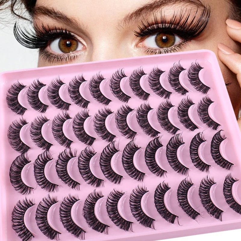 Russian Strip Lashes 20 pairs Fluffy Mink Lashes 3D False Eyelashes Russian Eyelashes D Curl Fake Eyelashes Makeup dococer mink eyelashes 100% cruelty free handmade 3d mink lashes full strip lashes soft false eyelashes makeup lashes
