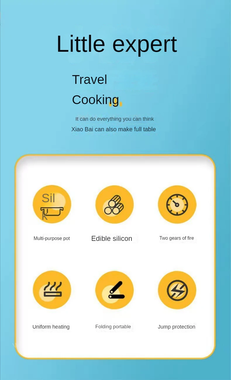 Description Picture 4 of itemFolding Silicone Electric Kettle Travel Water Heating Boiler Noodles Soup Pot Food Cooker Hotpot Cooking Skillet