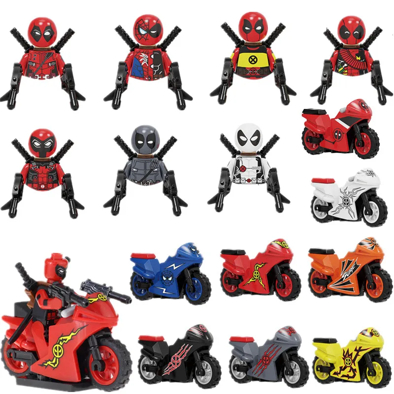 Deadpool Model Doll Motorcycle Set Ragazzi Assemblati E Inseriti Building Blocks Bambini Illuminazione Giocattolo Educativo Regalo