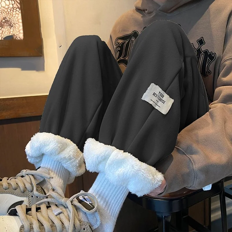 Men\'s Clothing Simplicity Versatile Autumn and Winter New Fashion Drawstring Splice Pockets Solid Color Mid Waist Casual Pants