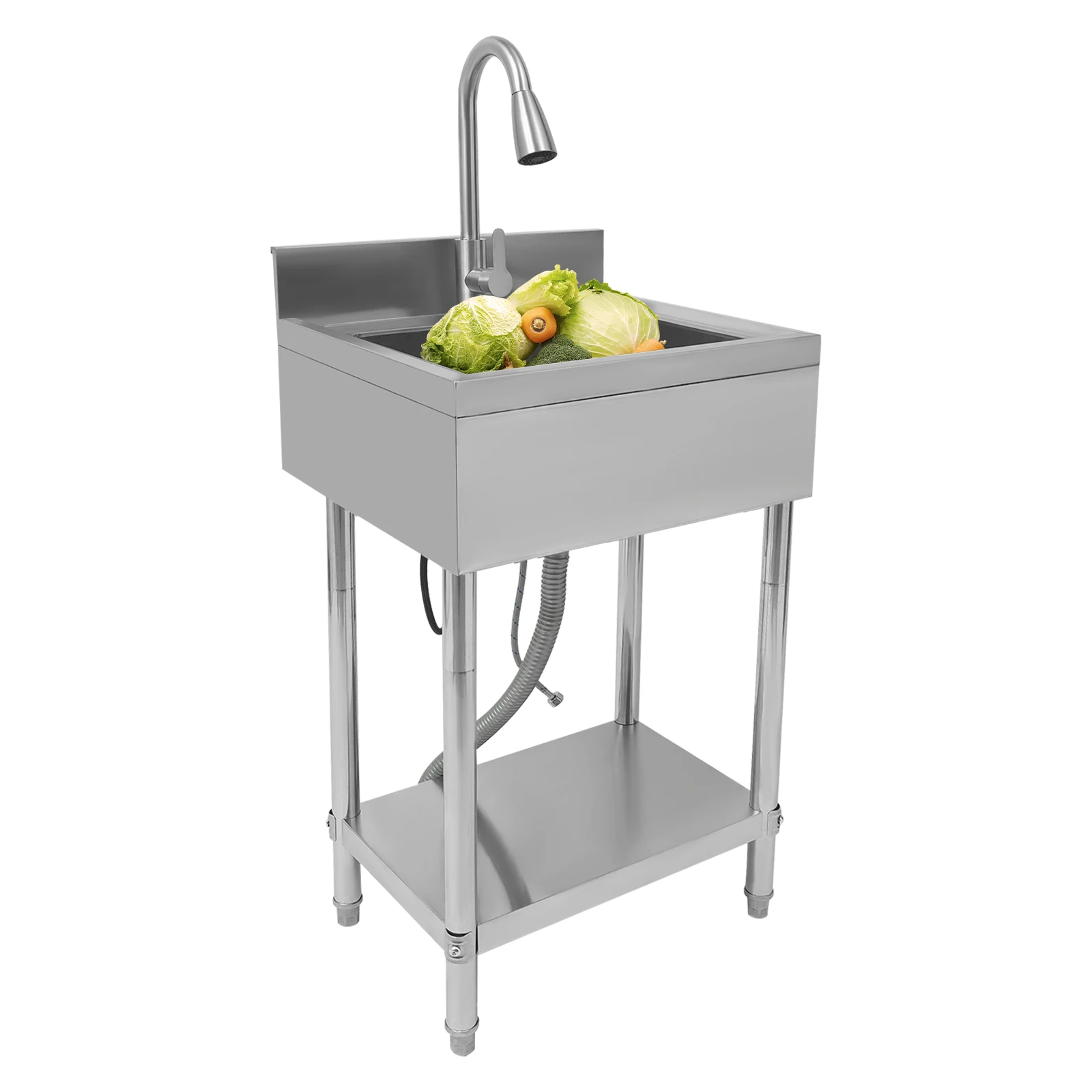 Free Standing Commercial Kitchen Sink Set Stainless Steel for Hand wWashing and Cleaning Food, Fruits and Vegetables 3