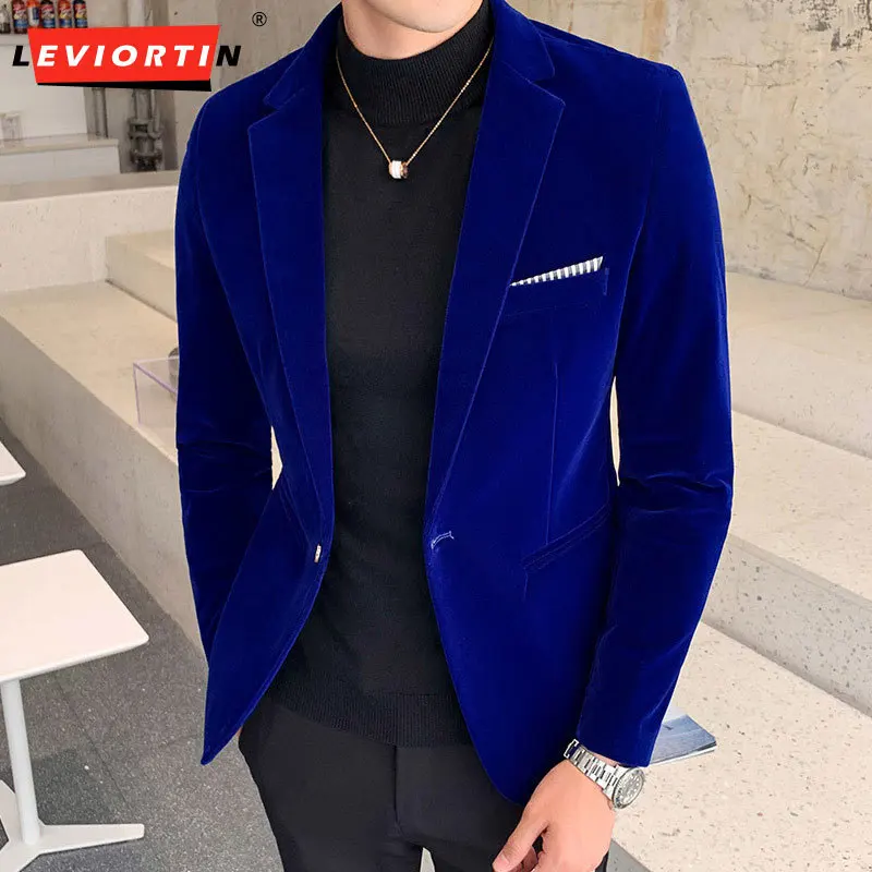 

Spring and Autumn Men velvet suit, slim fitting solid color single button suit jacket, tuxedo, used for ball and dinner parties