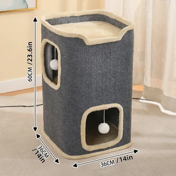 2-Layer Cat House Cat Cave for Indoor Cats Rectangular Cat House Hanging Toy Indoor 2