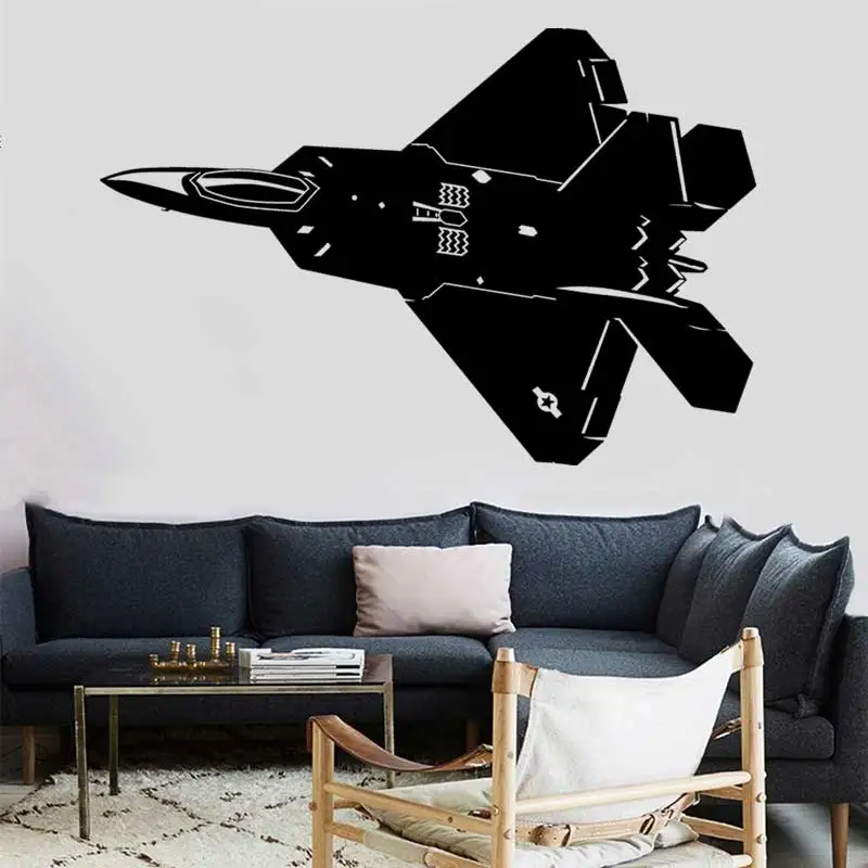 

US F22 Raptor Fighter Wall Sticker War Weapons Strategy Aircraft Teen Kids Room Military Fans Home Playroom Decor Vinyl Decal