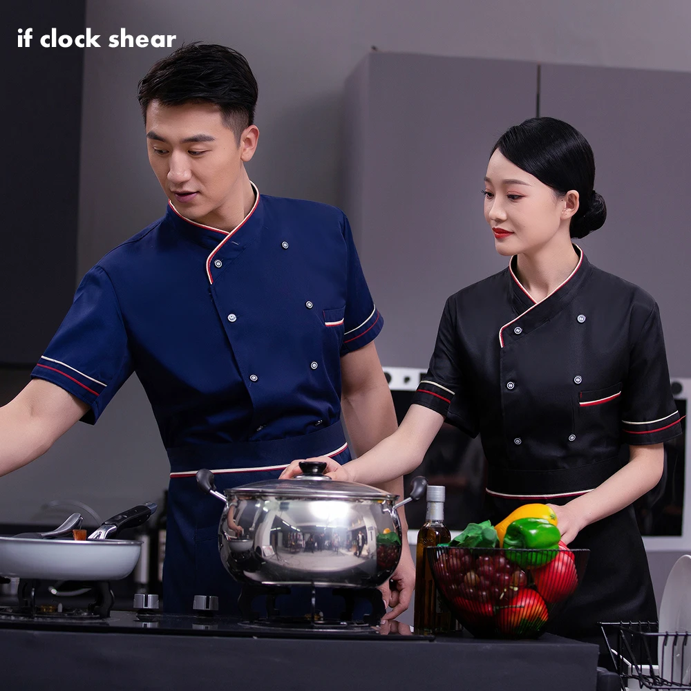 Unisex Kitchen Work Clothes Men Bakery Barber Workwear Short Sleeved Overalls Chef Jackets Wholesale Price Food Service Uniforms |