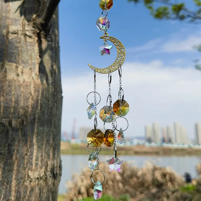 Suncatchers Light Catcher Hanging Crystal Moon Catcher Pendants Rainbow Maker Garden Home Window Wind Chimes Charm Decoration sun catcher sun catchers window ornament