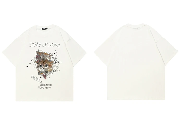 Shaking Cat Graphic Print T-Shirt Se80cb3f3004e4db39449a82e4cde8e84j
