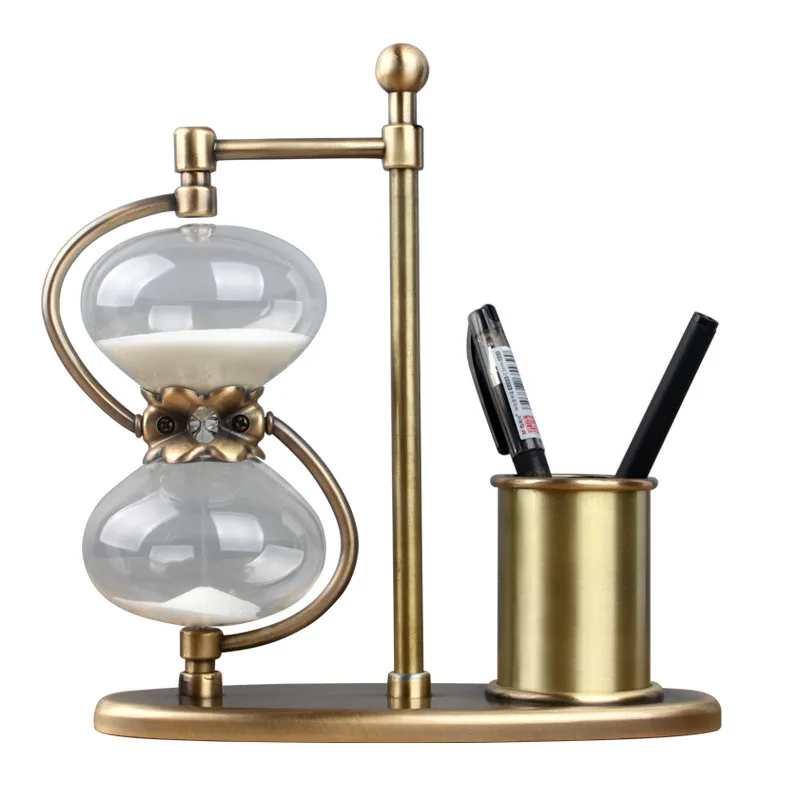 

Simple Metal Hourglass Sand Clock Glass Pen Holder Student Desk Decoration Exquisite Creative Hour Glass Decor Room Ornaments