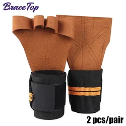 Premium Weight Lifting & Gymnastics Training Gloves - Enhanced Grip & Wrist Support - L (Brown Training Glove)
