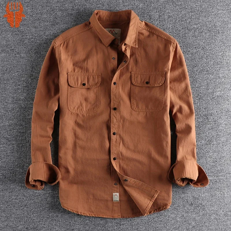 

Vintage Retro Men Cargo Shirt Jacket Canvas Cotton Khaki Military Uniform Light Casual Work Safari Style s Mens Tops