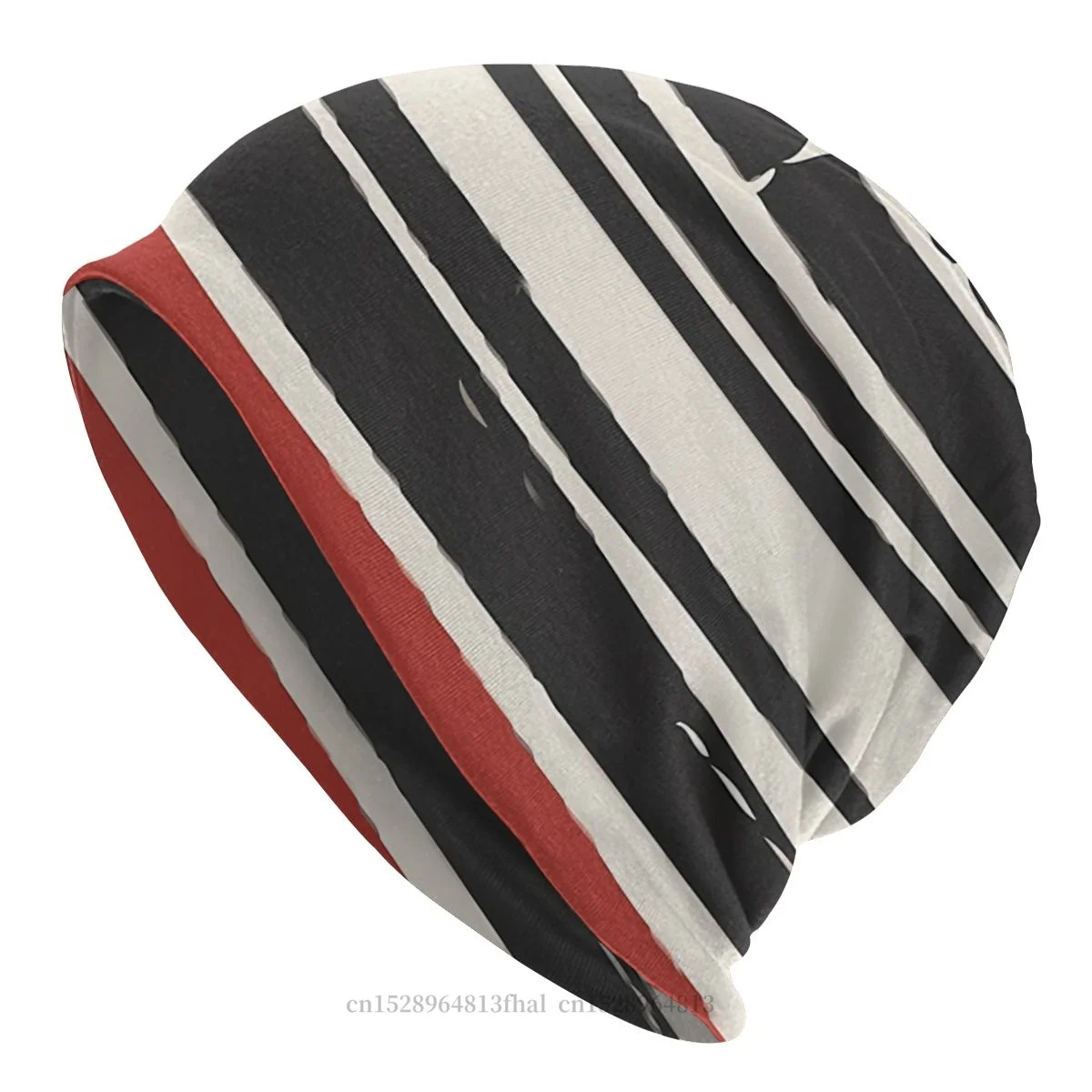 

Striped Skullies Beanies Caps Abstract Black Red Stripe Hat Winter Warm Bonnet Hats Men Women's Street Ski Cap