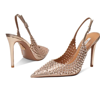 Diamond high heels for women in2025with a single button back strap,sexy wedding shoes for brides,slim heels,pointed toe sandals 1