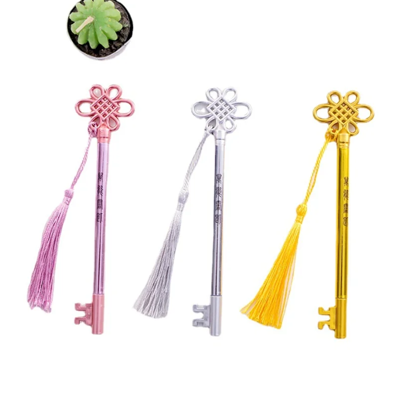2 Pz/Set Hanging Ear Knot Key Gel Pen Cancelleria Materiale Scolastico Cute Black Water-Based Office Signature Promotion Penna All'Ingrosso