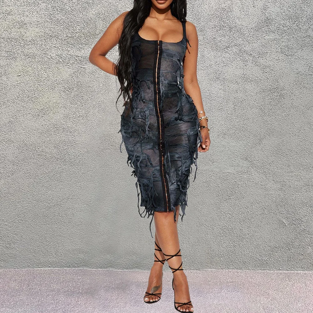 

Hot Style 2023 Summer Slim Fit Tie Dye Sleeveless Beggar Dress Woman Beach Women Clothing Cover Up Bikini Swimwear Swim Wear For