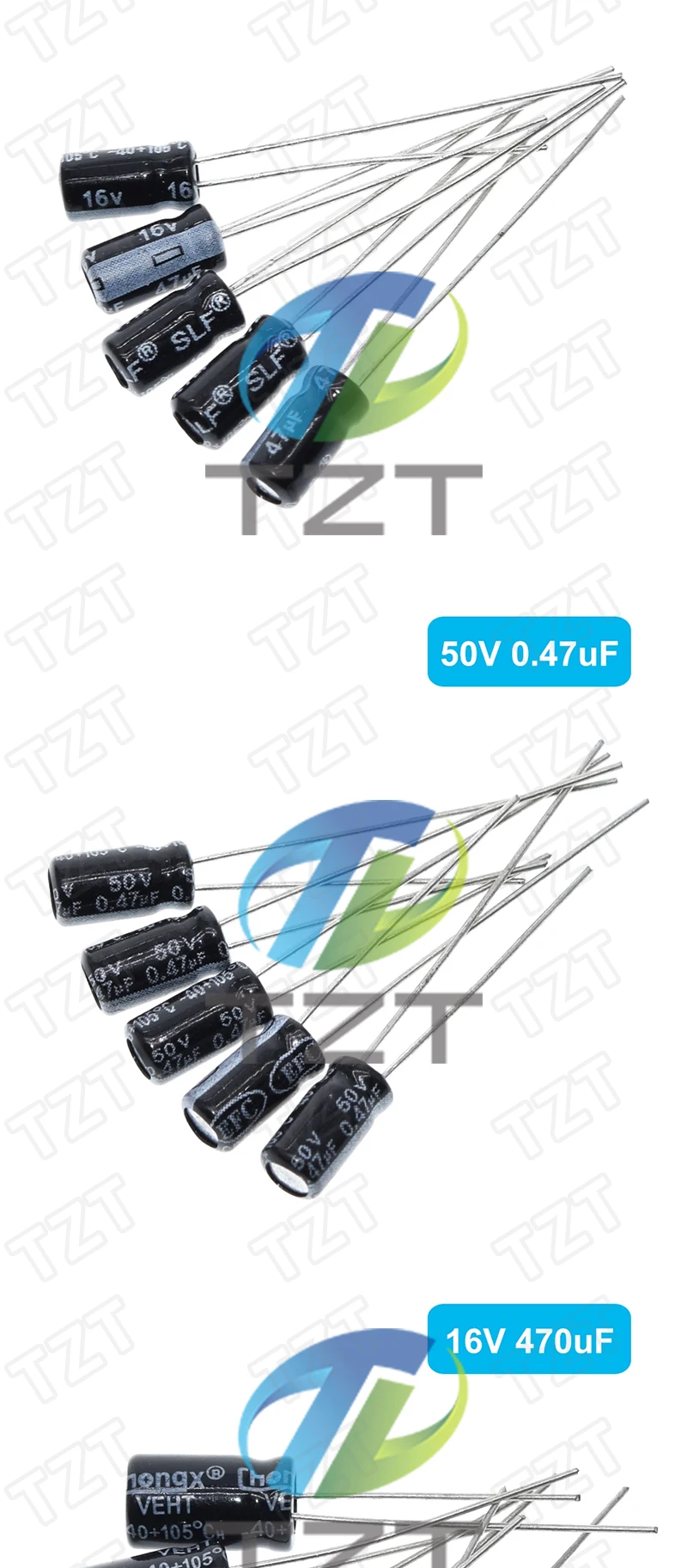120 Stück 12-Wert-Kit TZT 1uF-470uF Elektrolytkondensatorpaket 1UF 2,2UF 3,3UF 4,7UF 10UF 22UF 33UF 47UF 100UF 220UF – Detail 6
