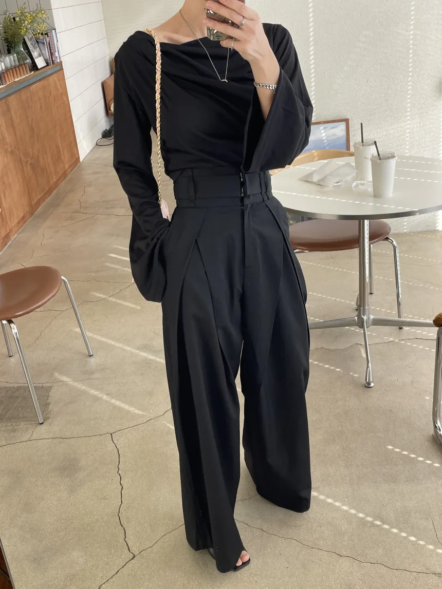 Women's Solid Color High Waist Wide Leg Trousers Pleats Oversized Balloon Silhouette Stylish Avant Garde Casual & Office Pants