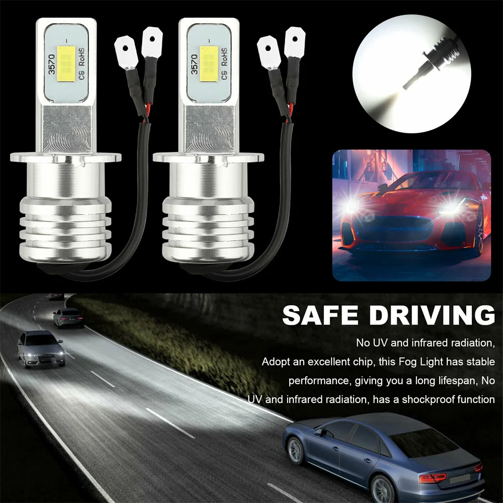 LED Headlight LED Bulb LED Light Fog and Headlight Bulbs 2x H3 LED Headlight Bulbs Kit 80W Super White 3570 6000K 3000K Canbus Error Free CAR DOWN LIGHT Auto Lights 12V 24V