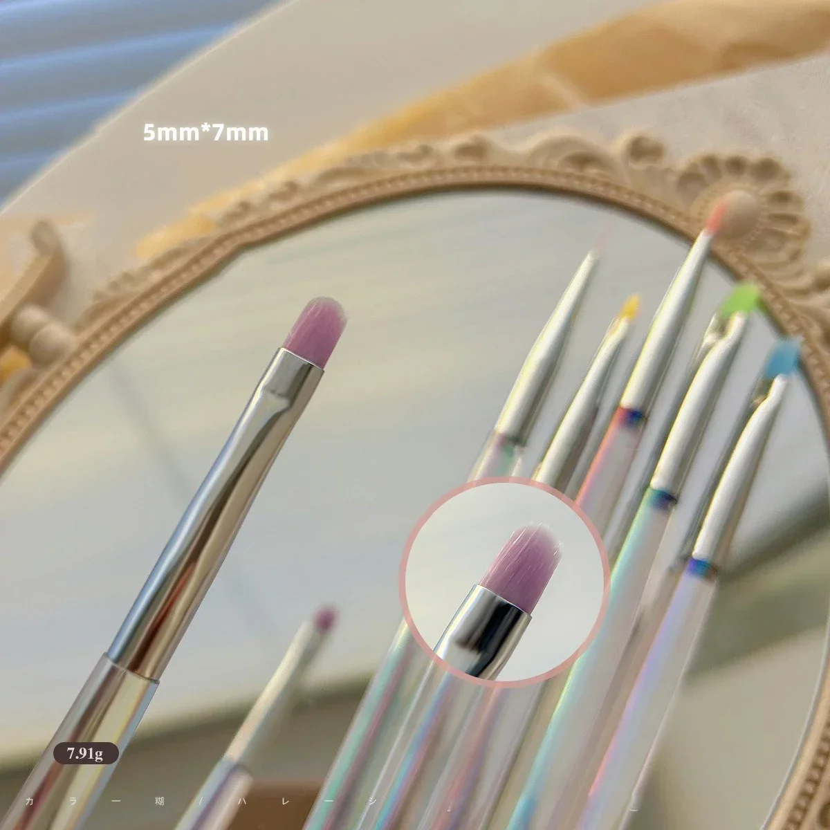 6Pc Nail Art Aurora Transparent Brush Set Watercolor Painting Brush Uv Gel Drawing Stripe Pointed Flat Head DIY Manicure Tool 3