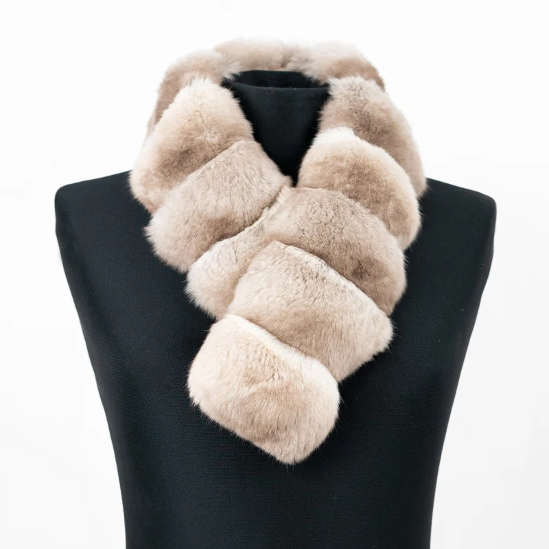 

Thick Real Chinchilla Fur scarf Collar Light Beige Color Neck Warmer Women Luxury Wraps