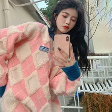 

Anbenser Women Knitted Sweater Argyle Sweaters Korean Pullovers Ladies Winter Loose Top Sweaters Female Casual Jumper Sweaters