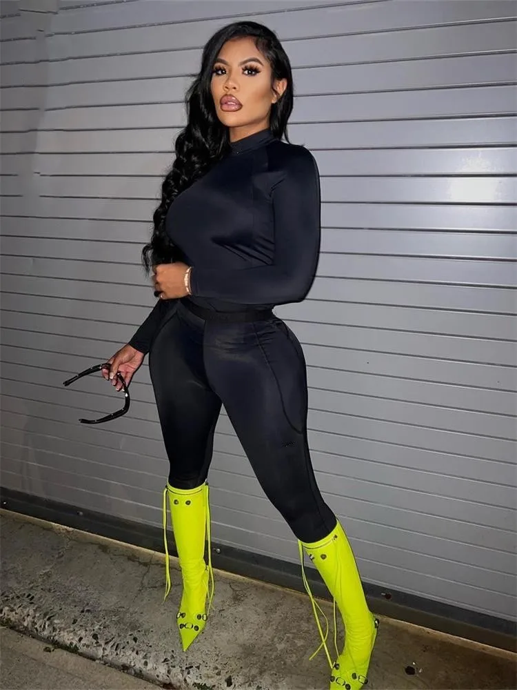 black leggings matching top