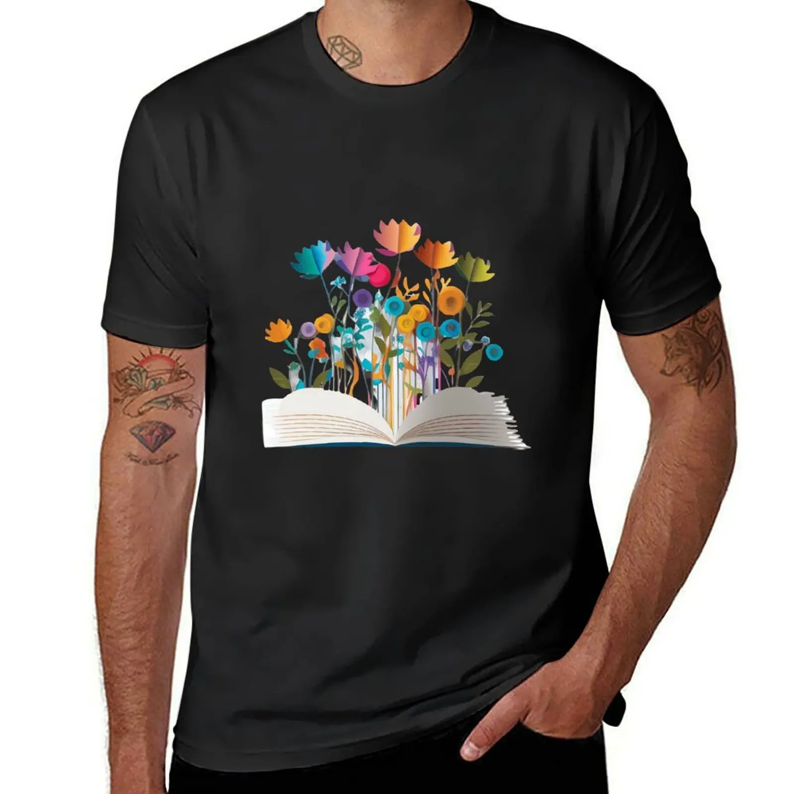 

Book flower design T-Shirt oversized hippie clothes shirts graphic tees funnys mens graphic t-shirts funny
