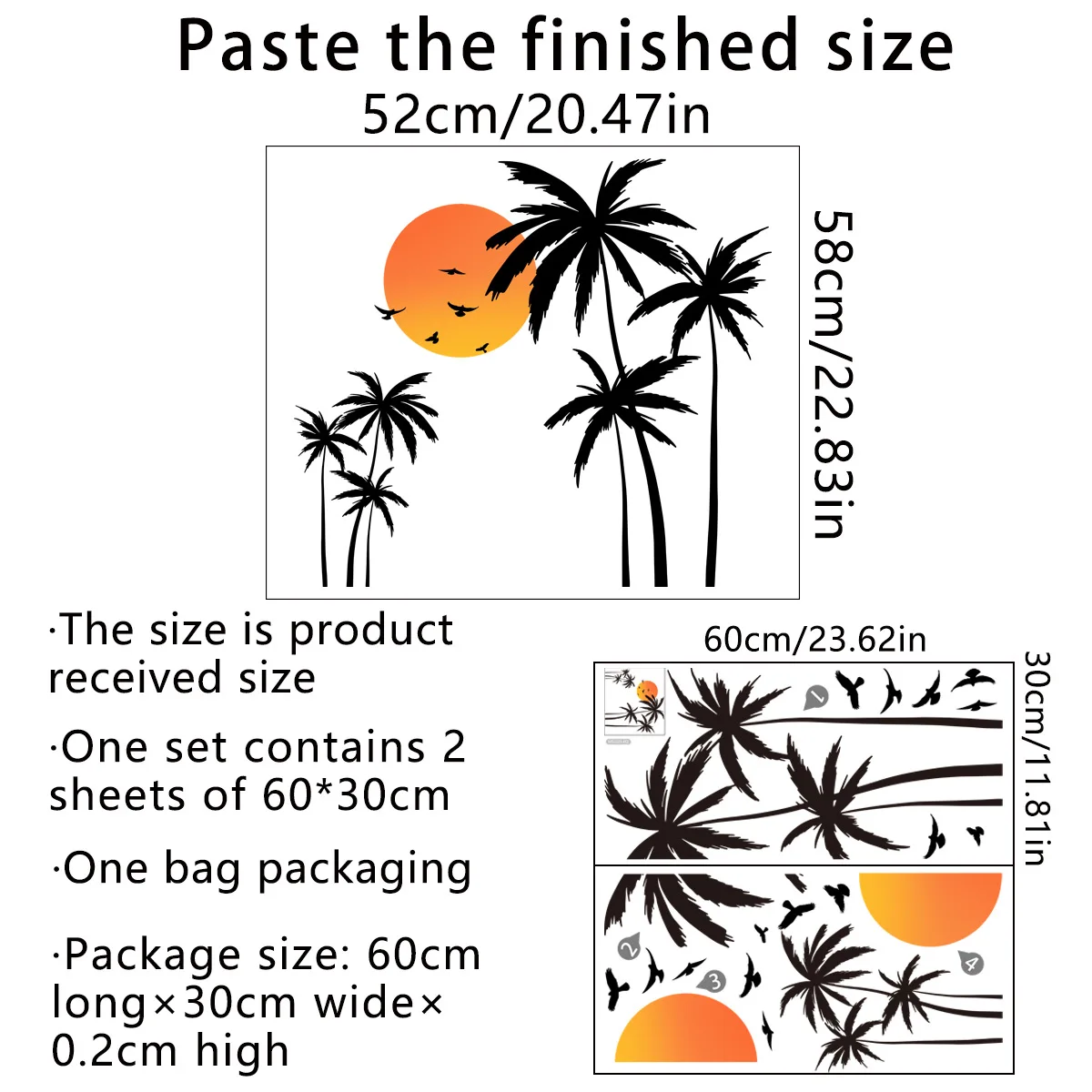 T35# Coconut Trees Landscape Sunset Geese Wall Sticker Kids Room Background Home Decoration Mural Living Room Wallpaper Decal