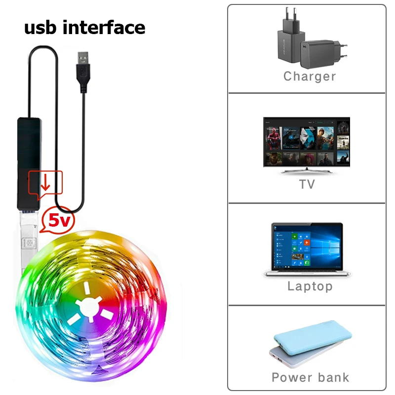 DAYBETTER RGB LED 스트립 조명, 블루투스 앱 제어, 5V USB LED 조명, 유연한 리본 테이프, TV 백라이트 룸 크리스마스 선물