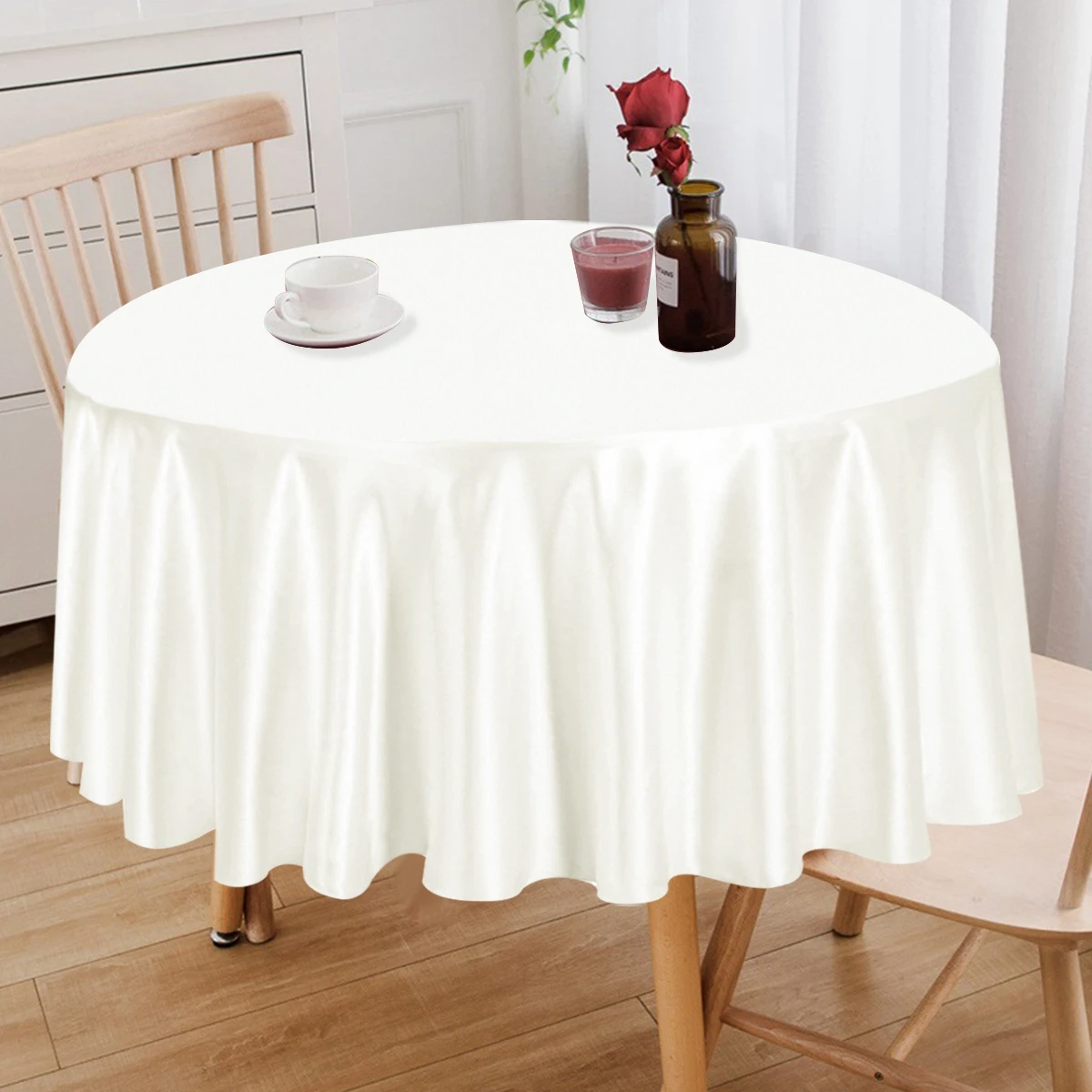 Solid Color Round Satin Tablecloth Wedding Party Resistant Wrinkle Free Soft Table Cloth Home Banquet Restaurant Table Decors 5