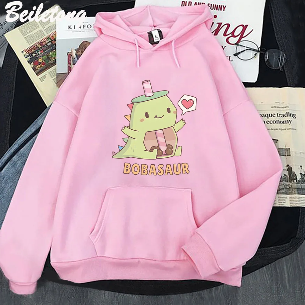 Dinosaur Oversized Cartoon Hoodies Women Sweatshirt Loose Casual Print Warm Sweatshirt Winter Cute Dino Hoodie Girl Korean Style