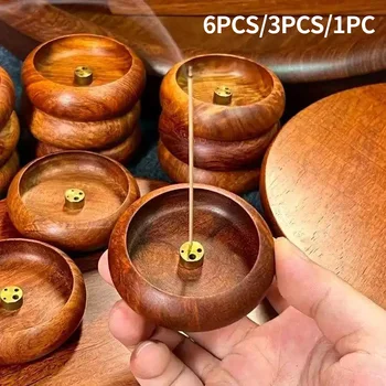 6PCS/3PCS/1PC Exquisite Wooden Plug in Incense Burner | Suitable for Buddhist Worship, Home Tea Room, Desktop Decoration - Ideal