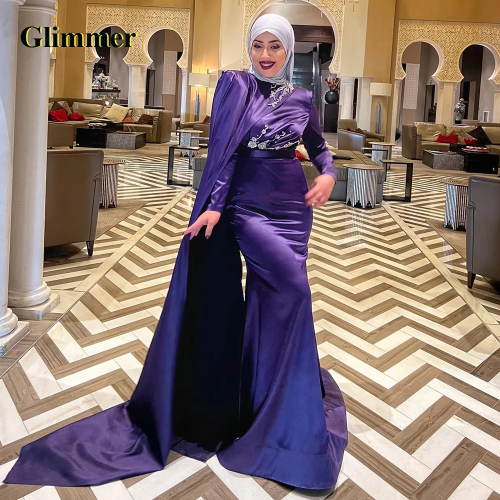 

Glimmer Muslim Full Sleeve Evening Dresses Formal Prom Gowns Customizable Colors Abendkleider Vestidos De Gala For Women 2023