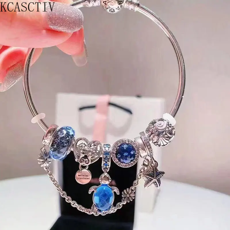 

Women Bracelet Snowflake Pendant Ocean Star Blue Glass Loose Beads Charm High-end Bracelet Women jewelry wholesale