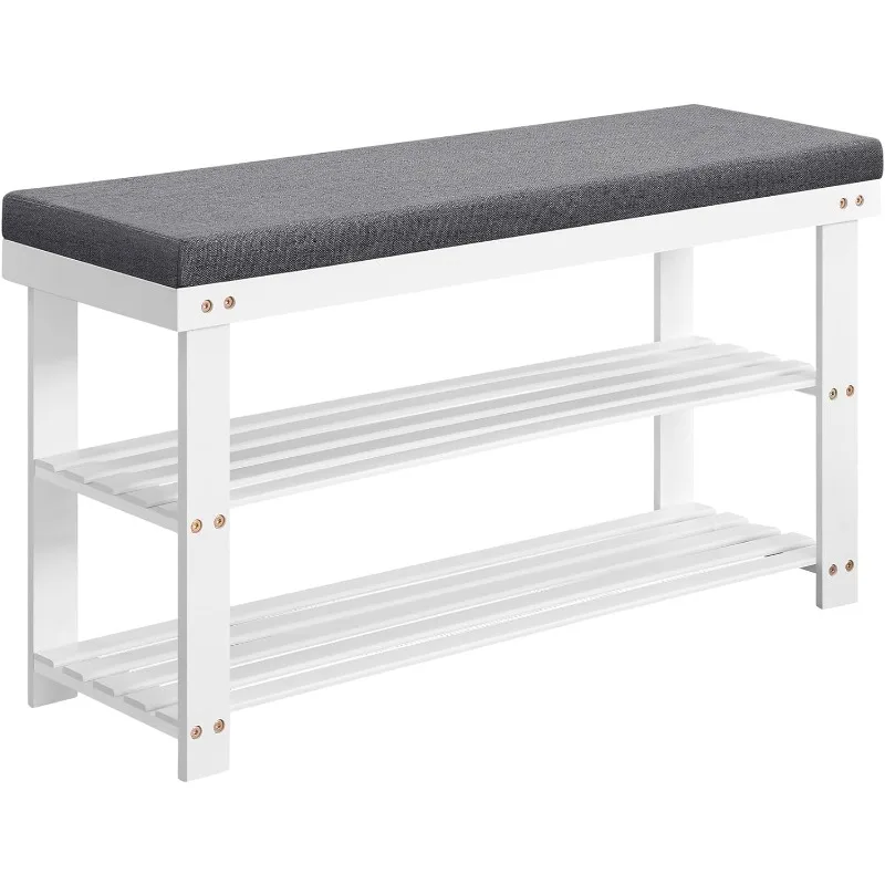 Bamboo Shoe Bench, 3-Tier Shoe Rack, Stable Shoe Organizer for Entryway, Living Room, Bench Seat Holds Up to 300 lb,