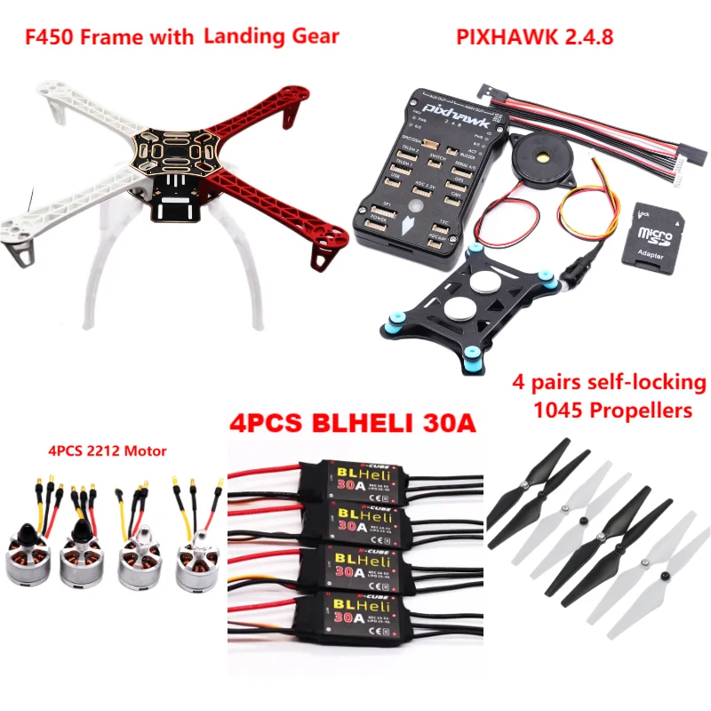Bras et hélices du Kit Drone F450 PIXHAWK 2.4.8 avec Télémétrie 433MHz en gros plan