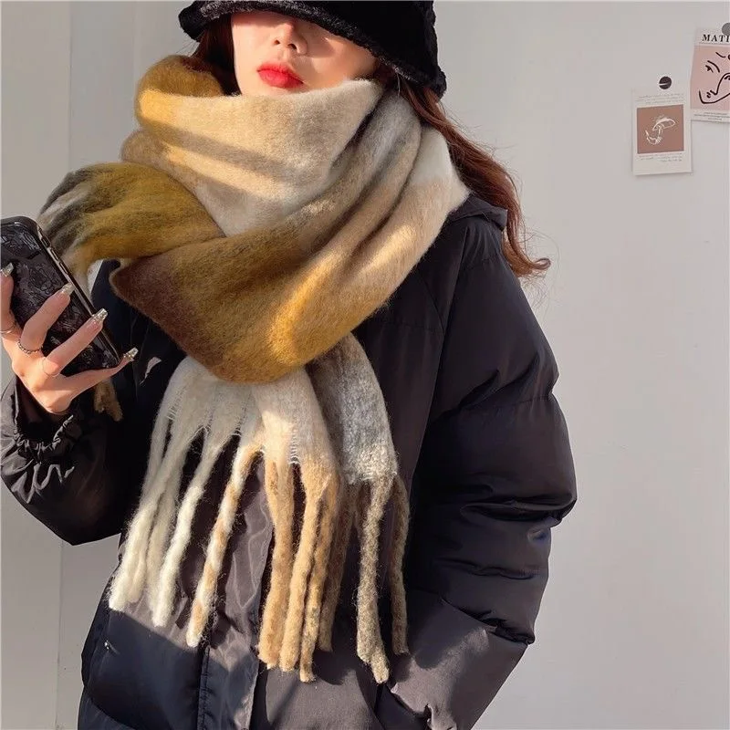 Mohair Rainbow Winter Plaid Cashmere Scarf Shawl Wrap Chequered Scarves Necks Warm Long Tassel Thicker bufanda invierno mujer 3
