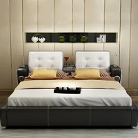 Les lits de luxe modernes de chambre à coucher de meubles indiens ont une chambre à coucher en cuir légère de LED avec USB 6