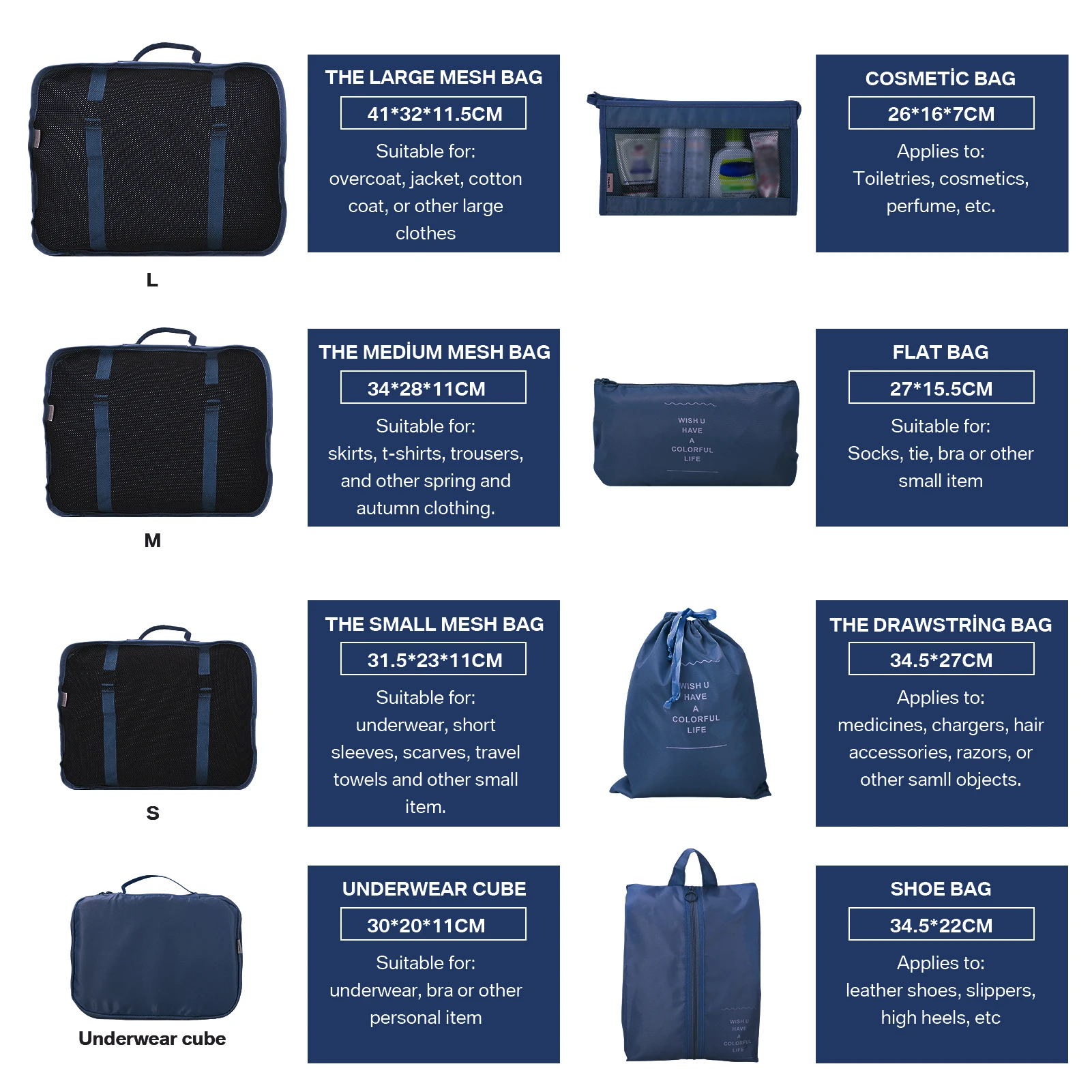 Travel Packing Cubes Set - Waterproof Luggage Organiser Bags
