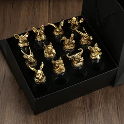 Elegant Zodiac - Themed Crystal Liquor Glass Set - 12 - Piece Collection (Black golden)