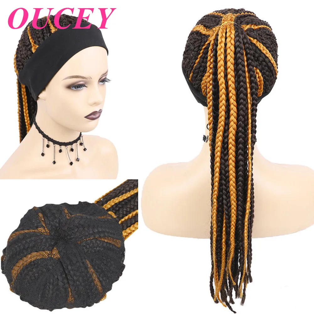 Synthetic Hair Wigs OUCEY Synthetic Hair Headband Wig Women Long Braided Box Braids Wigs For Black Women Braid African Natural Black Brown Wig
