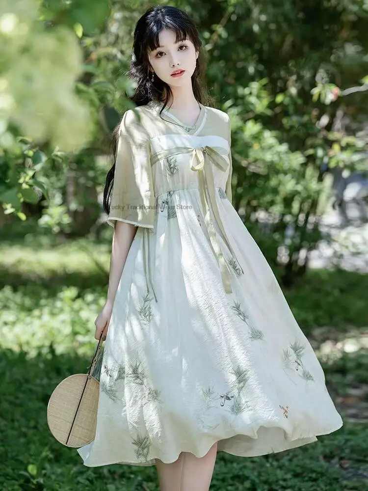 

Chinese Style Summer New National Style Improved Daily Hanfu Dress Set Ancient Style Lady Hanfu Cheongsam Chiffon Hanfu Dress