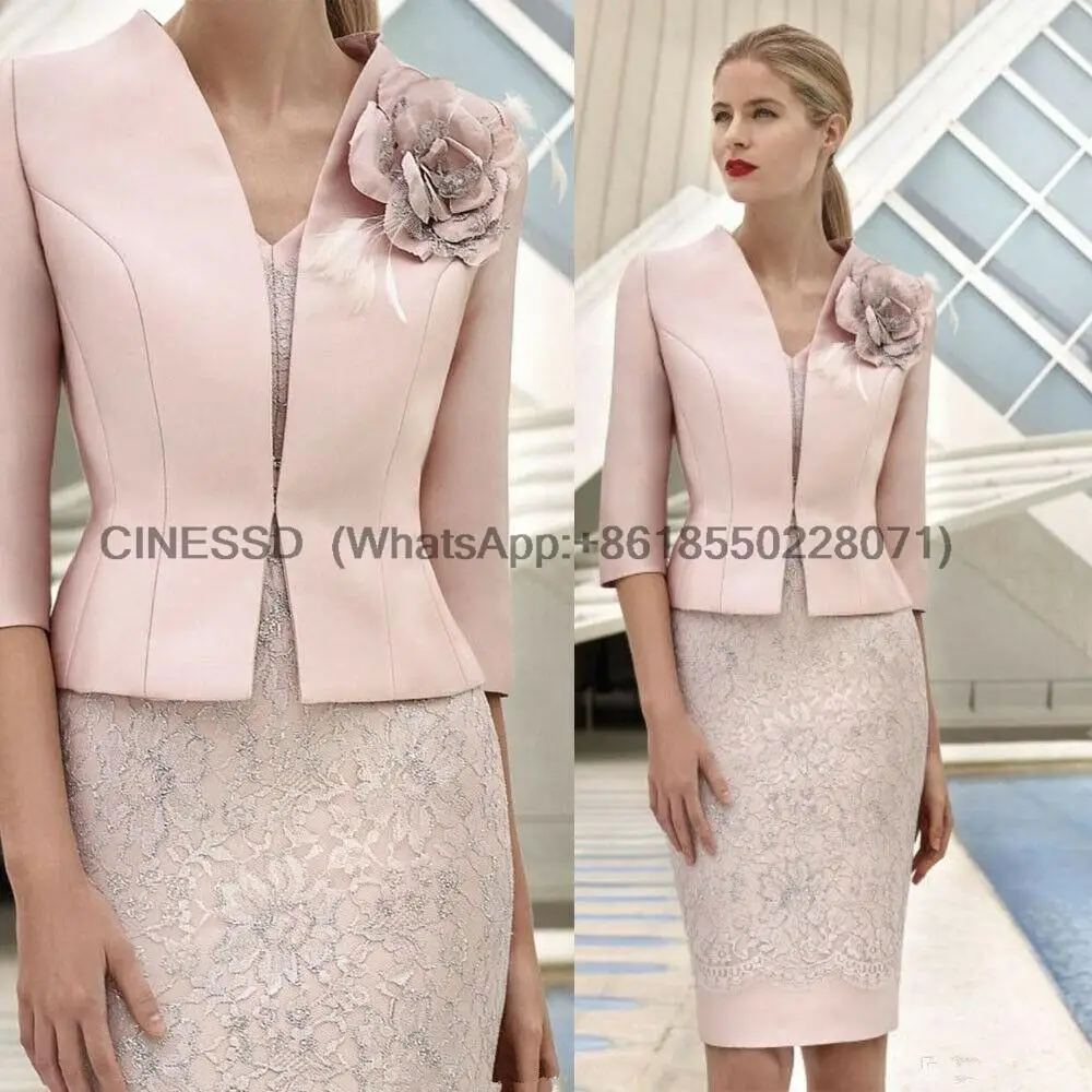 Mother of Bride Dress Guest Gown Lace 3/4 Sleeve Jacket Plus Size Wedding Party vestidos de fiesta customized