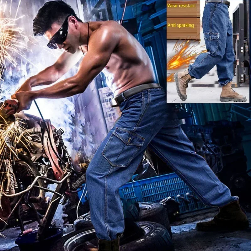 

Working Pants Men's Auto Repair Labor Anti Spark Welding Trousers Denim Safety Clothing Welder Worker Flame Retardant Clothing