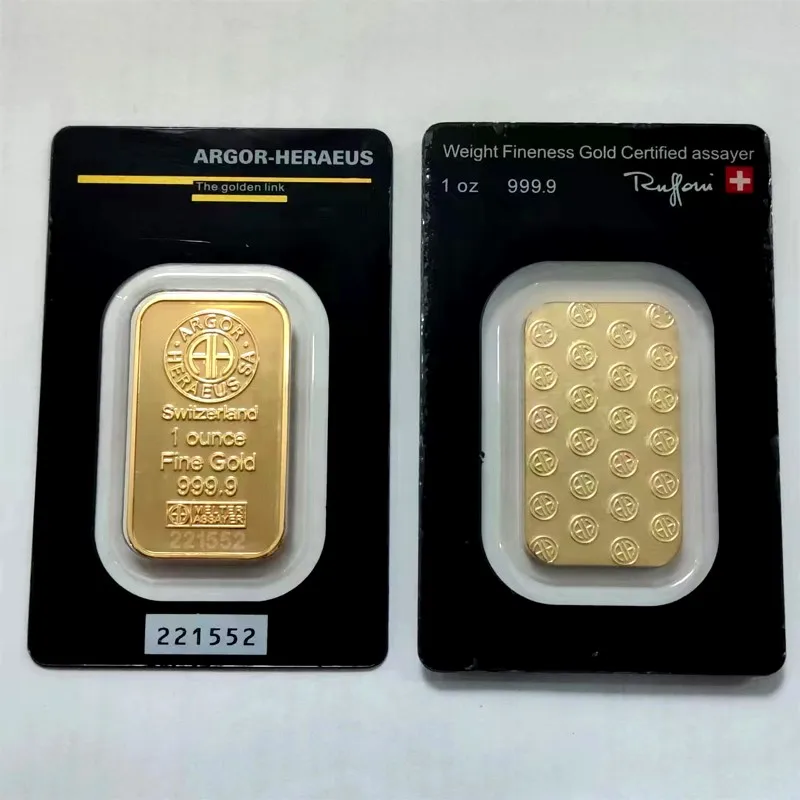 1 oz Suisse Gold Bar Bullion Seal Packaging Independent Serial Number Brass Core Fake Block Craft Collection Gift