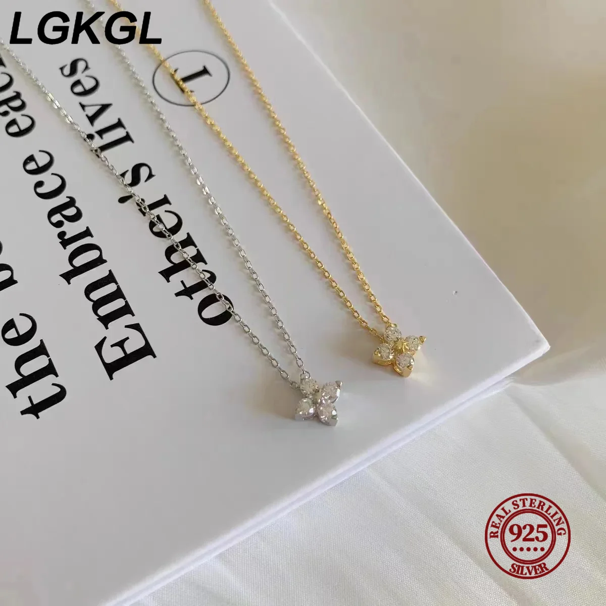 Silver necklace S925 sterling silver plated 18K gold set zircon female