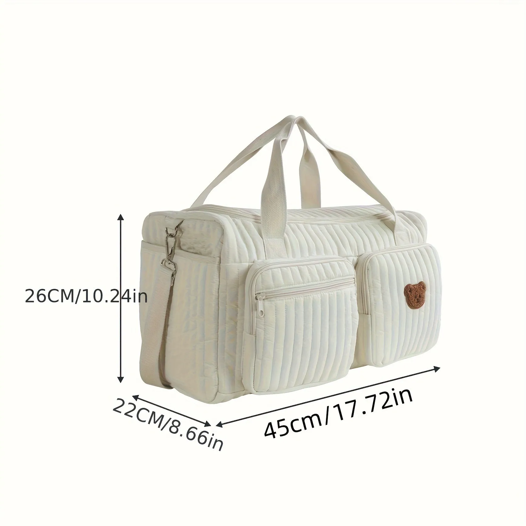 Cute Bear Mommy Bag Embroidery Pattern Baby Diaper Bag Baby Beige Cotton Fabric Large Capacity Zipper Diaper Handbag Luggage Bag