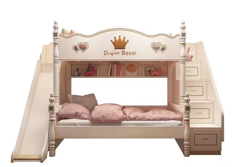 Castello di lusso Principessa Bambini Letti a castello colorati Letti per bambini Set di mobili per letto a castello per ragazze Hello Kty con scivolo  1503