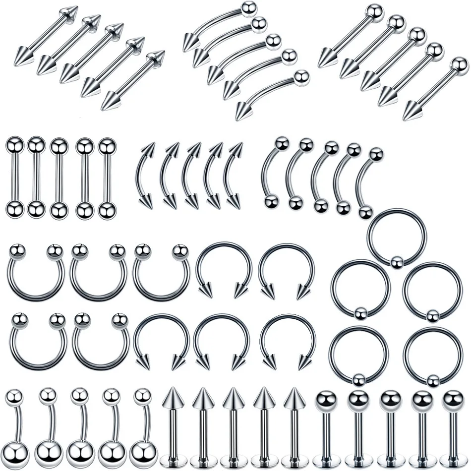 Body Piercing Jewelry Lot 14G Stainless Steel Nose Ear Belly Lip Tongue Ring Captive Bead Eyebrow Bar