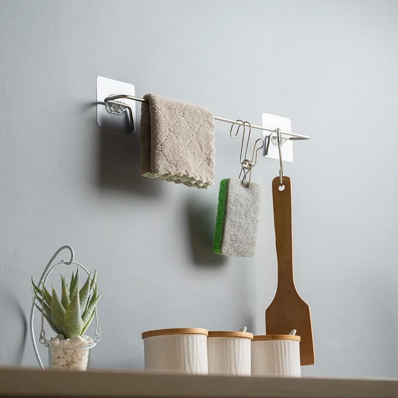 Wall Mounted Stainless Steel Pipe Towel Pole Towel Holder Hook Bathroom towel rack Multifunctional storage hanging rod